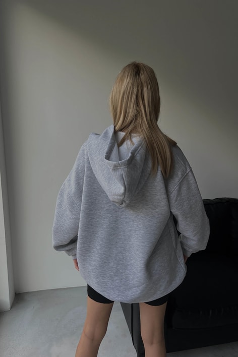 Oversize Kapüşonlu Hırka Gri