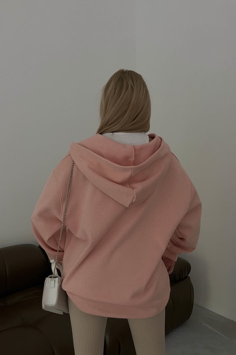 Oversize Kapüşonlu Hırka Pembe