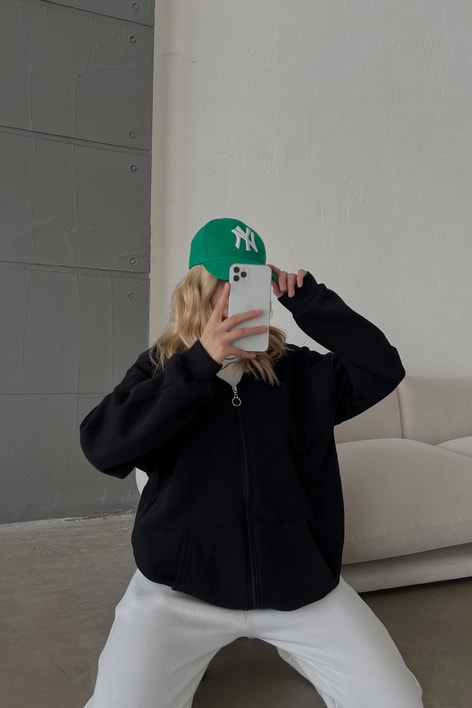 Oversize Kapüşonlu Hırka Siyah