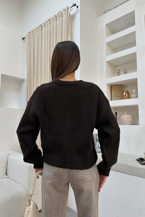 Oversize Triko Hırka Acı Kahve