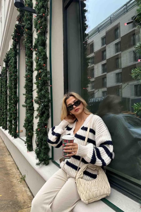 Oversize Yün Hırka Krem