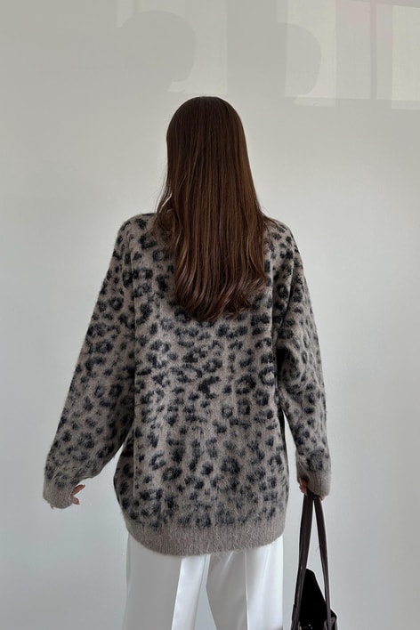Şardonlu Leopar Hırka Vizon
