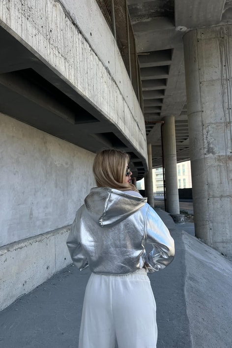 Silver Sportif Kapüşonlu Hırka Gümüş