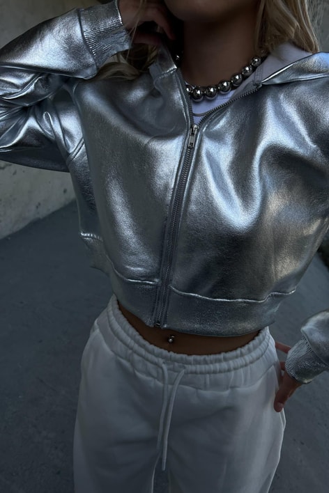 Silver Sportif Kapüşonlu Hırka Gümüş