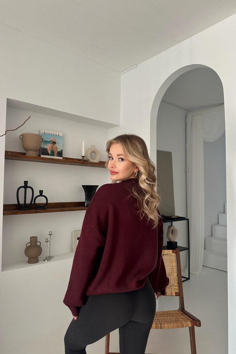 Teddy Nakış Hırka Bordo