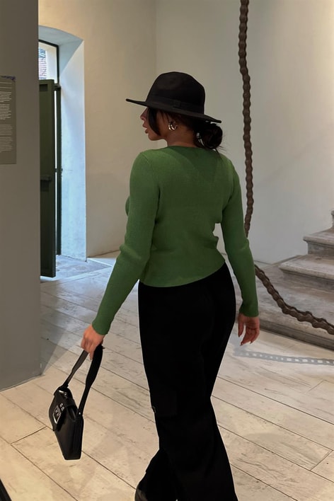 Tek Düğme Fitilli Triko Hırka Haki