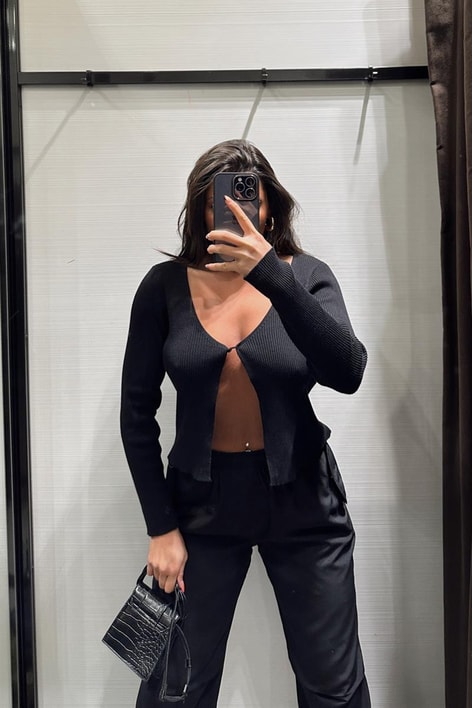 Tek Düğme Fitilli Triko Hırka Siyah