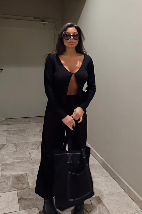 Tek Düğme Fitilli Triko Hırka Siyah