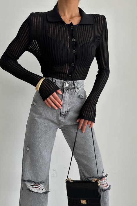 Transparan Hırka Siyah