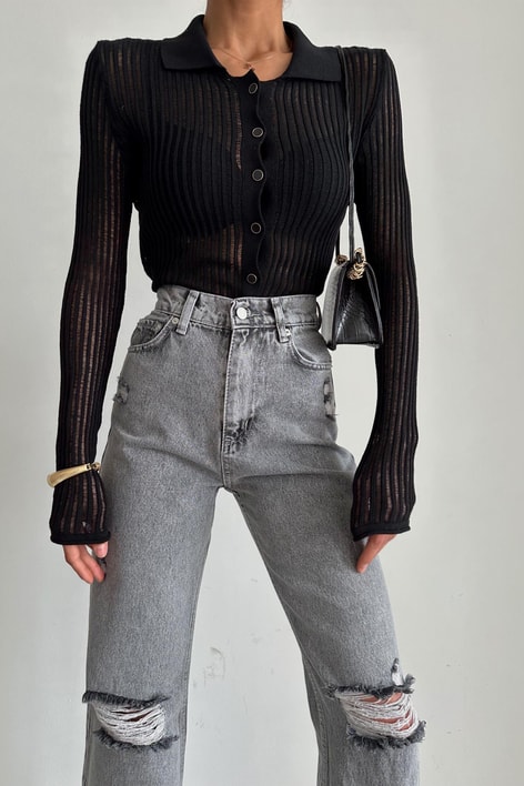 Transparan Hırka Siyah