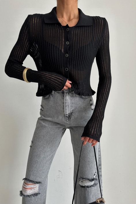 Transparan Hırka Siyah