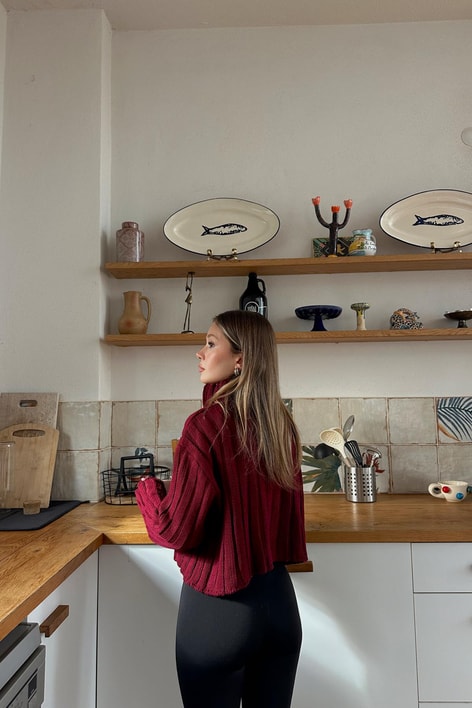 Triko Şeritli Hırka Bordo