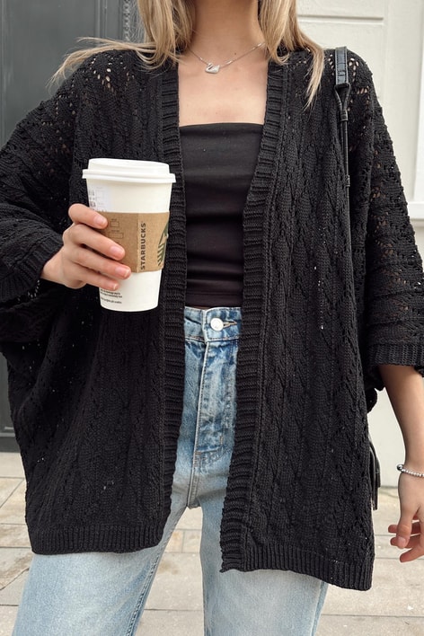 Yarasa Kol Örgü Hırka Siyah