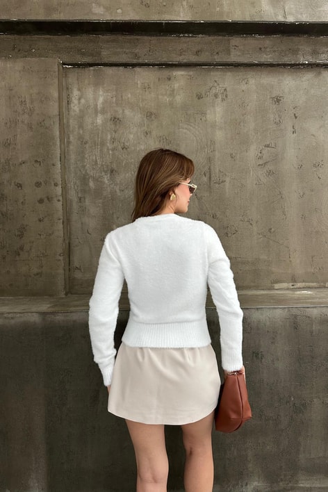 Yumoş Taşlı Hırka Beyaz