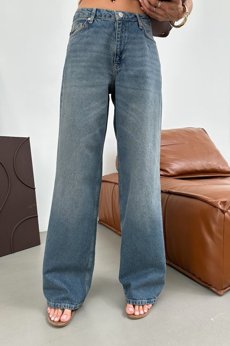 Yıkamalı Geniş Paça Jean Mavi Jean