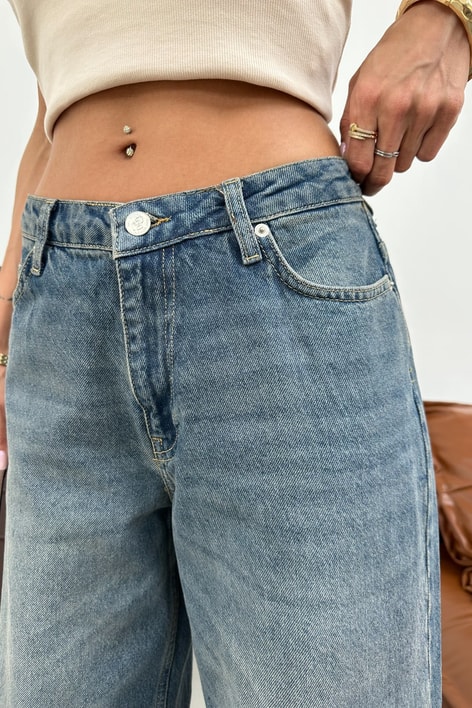 Yıkamalı Geniş Paça Jean Mavi Jean