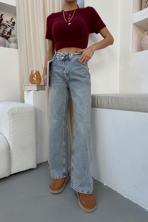 Asimetrik Baggy Jean Açık Mavi