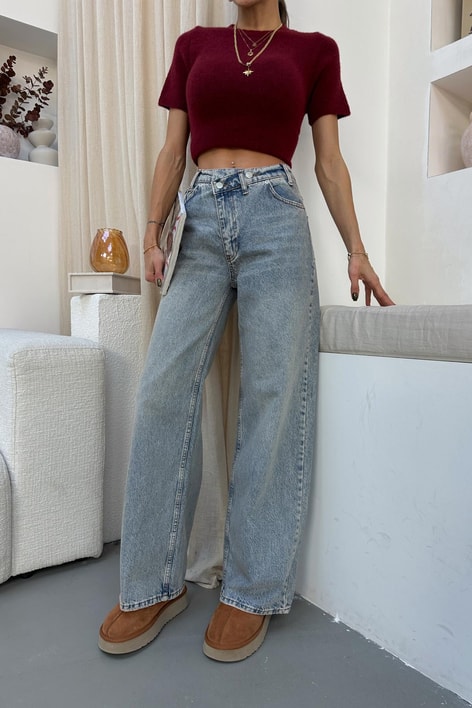 Asimetrik Baggy Jean Açık Mavi