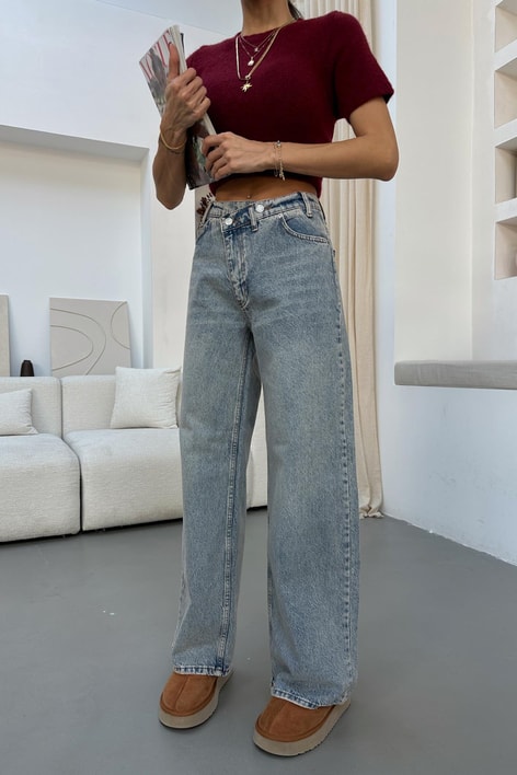 Asimetrik Baggy Jean Açık Mavi