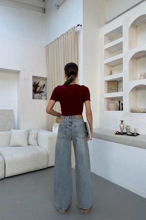 Asimetrik Baggy Jean Açık Mavi