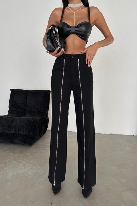 Boydan Fermuarlı Palazzo Jean Siyah