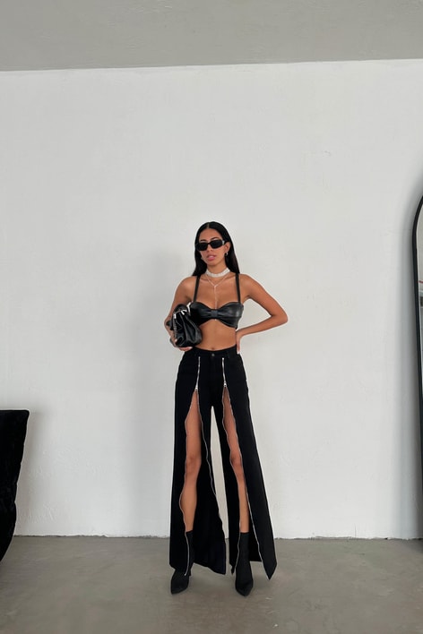 Boydan Fermuarlı Palazzo Jean Siyah