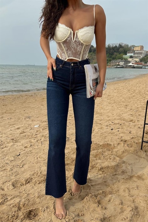 Crop Kesim Straight Jean Lacivert