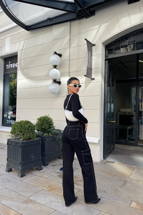 Dikiş Detay Kargo Jean Siyah