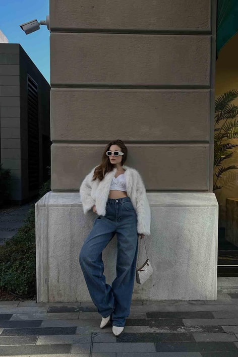 Dikiş Detay Rock Jean Mavi