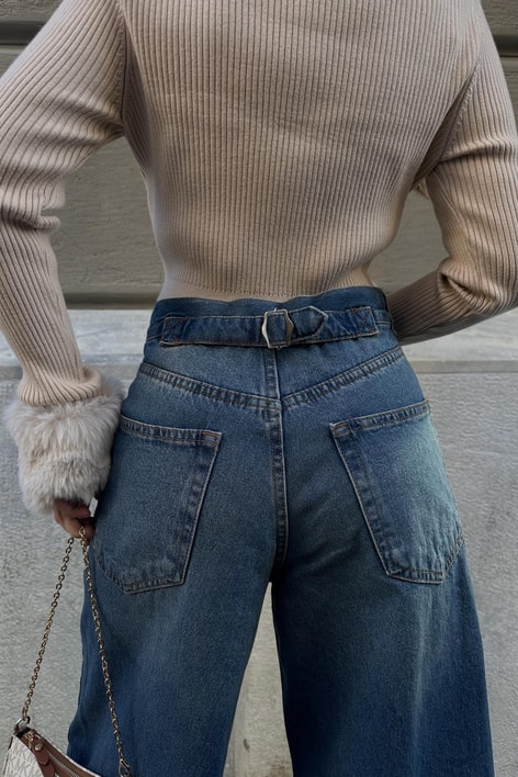 Dikiş Detay Rock Jean Mavi