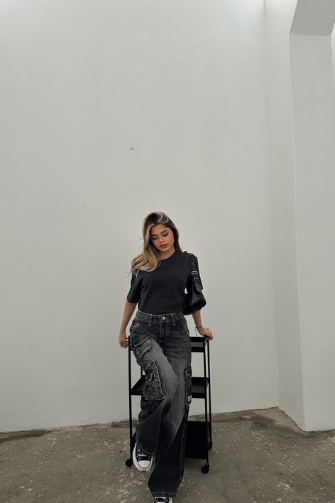 Elastik Bel Kargo Jean Füme