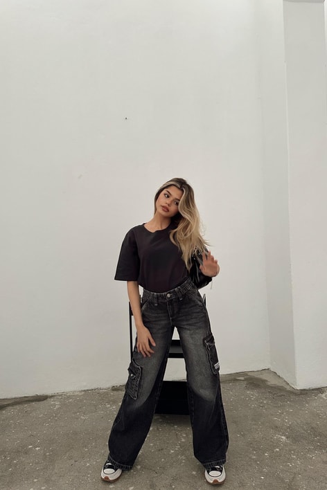 Elastik Bel Kargo Jean Füme