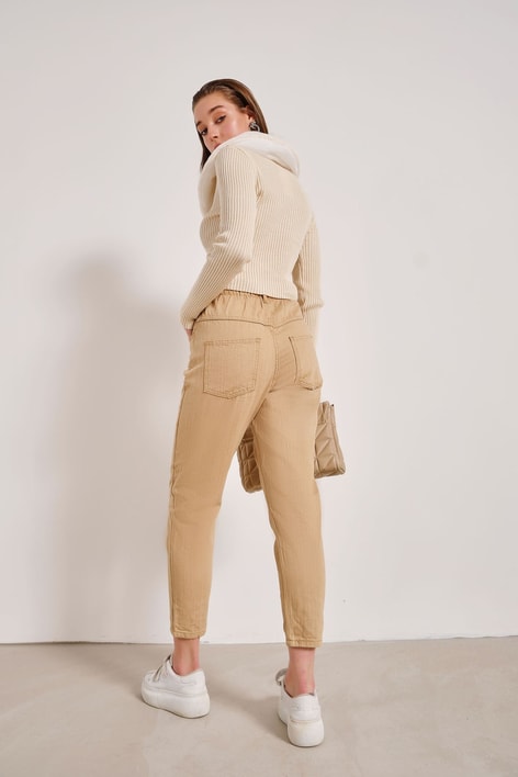 Elastik Belli Mom Jean Camel