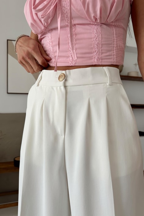 Gold Düğmeli Pantolon Krem