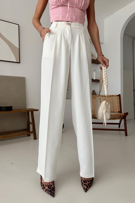 Gold Düğmeli Pantolon Krem