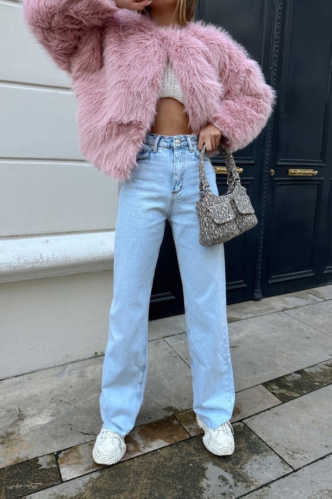 High Rise Kesik Paça Jean Buz Mavi