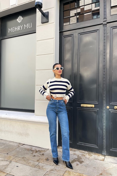 İki Düğme Palazzo Jean Mavi