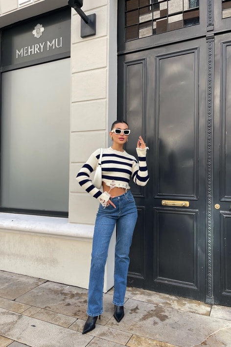 İki Düğme Palazzo Jean Mavi