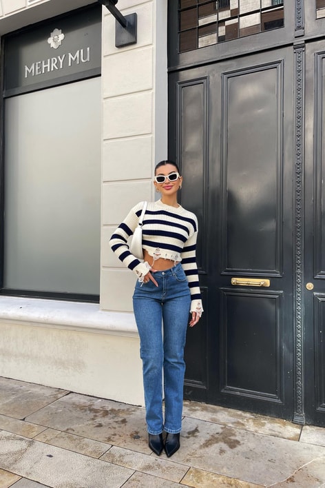 İki Düğme Palazzo Jean Mavi