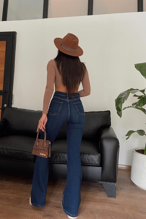 İspanyol Paça Yüksek Bel Jean Lacivert