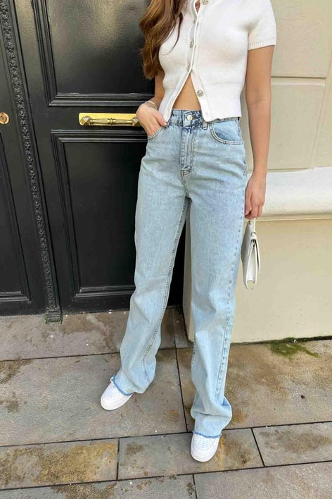 Kesik Paça Palazzo Jean Buz Mavi