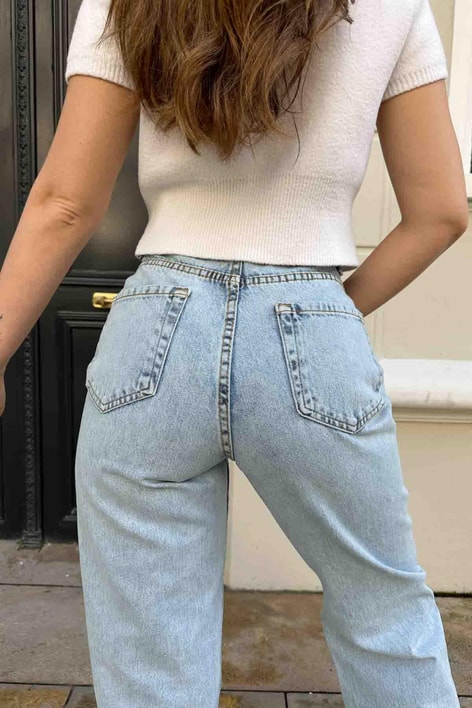 Kesik Paça Palazzo Jean Buz Mavi