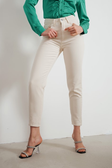Mom Fit Yüksek Bel Jean Krem