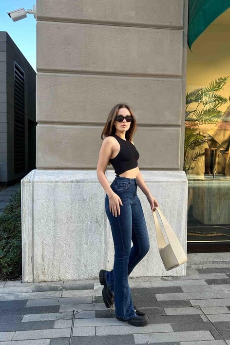 Ön Yırtmaçlı Jean Lacivert