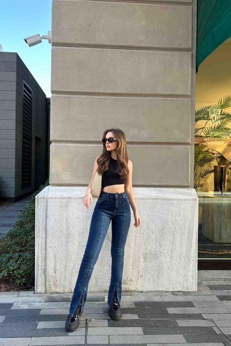 Ön Yırtmaçlı Jean Lacivert