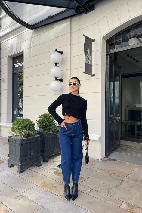 Paça Dikiş Detay Balon Jean Lacivert