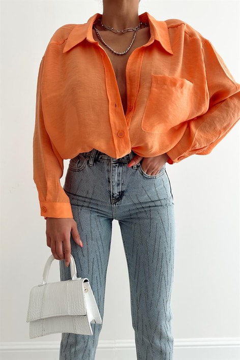 Parlak Taşlı Mom Jean Mavi