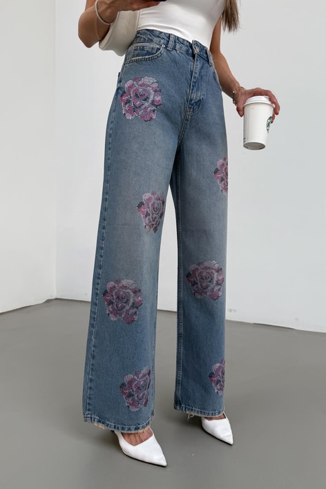 Pink Taşlı Jean Mavi