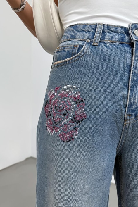 Pink Taşlı Jean Mavi