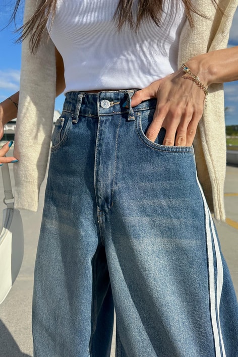 Şerit Detaylı Daddy Jean Mavi